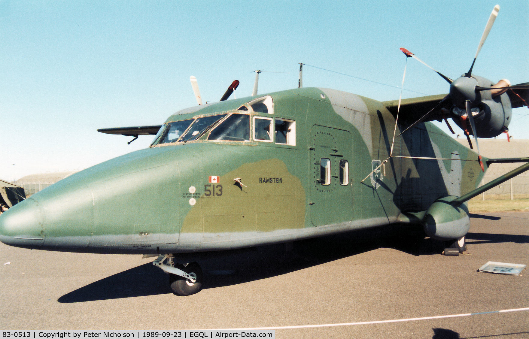 83-0513, 1983 Short C-23A Sherpa C/N SH3101, C-23A Sherpa of the 10th Military Airlift Squadron on display at the 1989 RAF Leuchars Airshow.