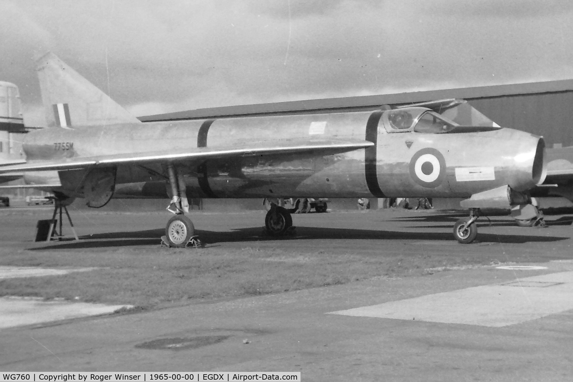 WG760, 1954 English Electric P.1A C/N 95001, English Electric P.1A as maintenance airframe 7755M at RAF St Athan in the mid 1960's