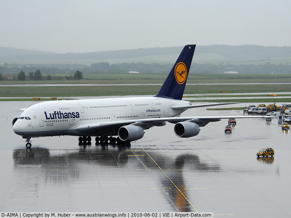 D-AIMA, 2010 Airbus A380-841 C/N 038, First Landing in Austria ever!