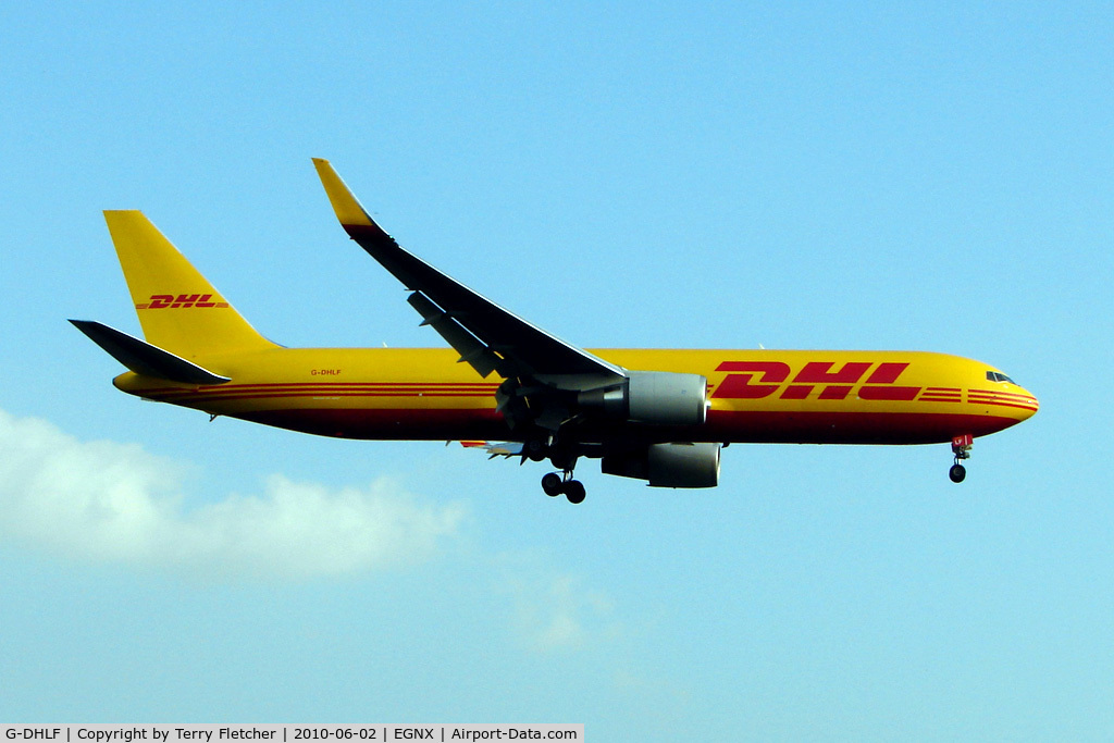 G-DHLF, 2009 Boeing 767-3JHF C/N 37806, DHL B767 Freighter lands at East Midlands