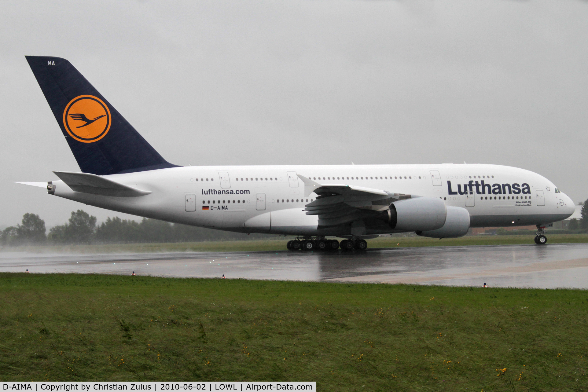 D-AIMA, 2010 Airbus A380-841 C/N 038, Lufthansa (heavy rain)