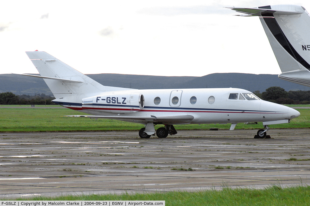 F-GSLZ, 1986 Dassault Falcon 100 C/N 208, Dassault Falcon 100 at Durham Tees Valley Airport in 2004. ) Formerly F-WZGO, F-GELS, I-OANN, N71M, F-WQBJ.