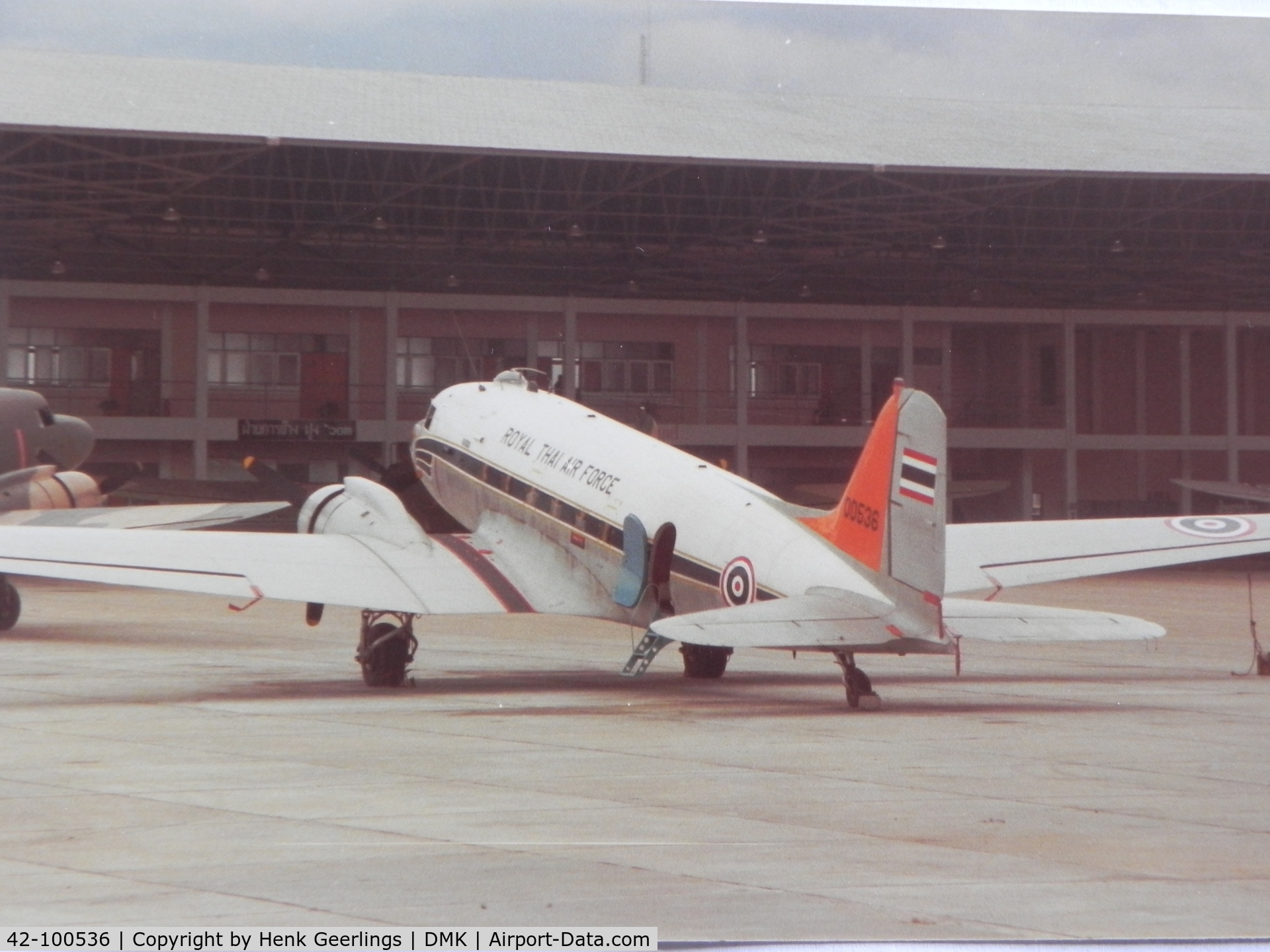 42-100536, 1942 Douglas C-47A-65-DL Skytrain C/N 18999, Royal Thai AF, Don Muang Airport.  Scan from photo taken in Jul 1982