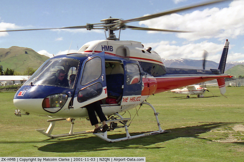 ZK-HMB, Aerospatiale AS-355F-1 Ecureuil 2 C/N 5016, Aerospatiale AS-355F-1 Ecureuil 2 at Queenstown Airport, NZ in 2001.