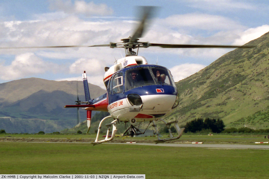ZK-HMB, Aerospatiale AS-355F-1 Ecureuil 2 C/N 5016, Aerospatiale AS-355F-1 Ecureuil 2 at Queenstown Airport, NZ in November 2001.