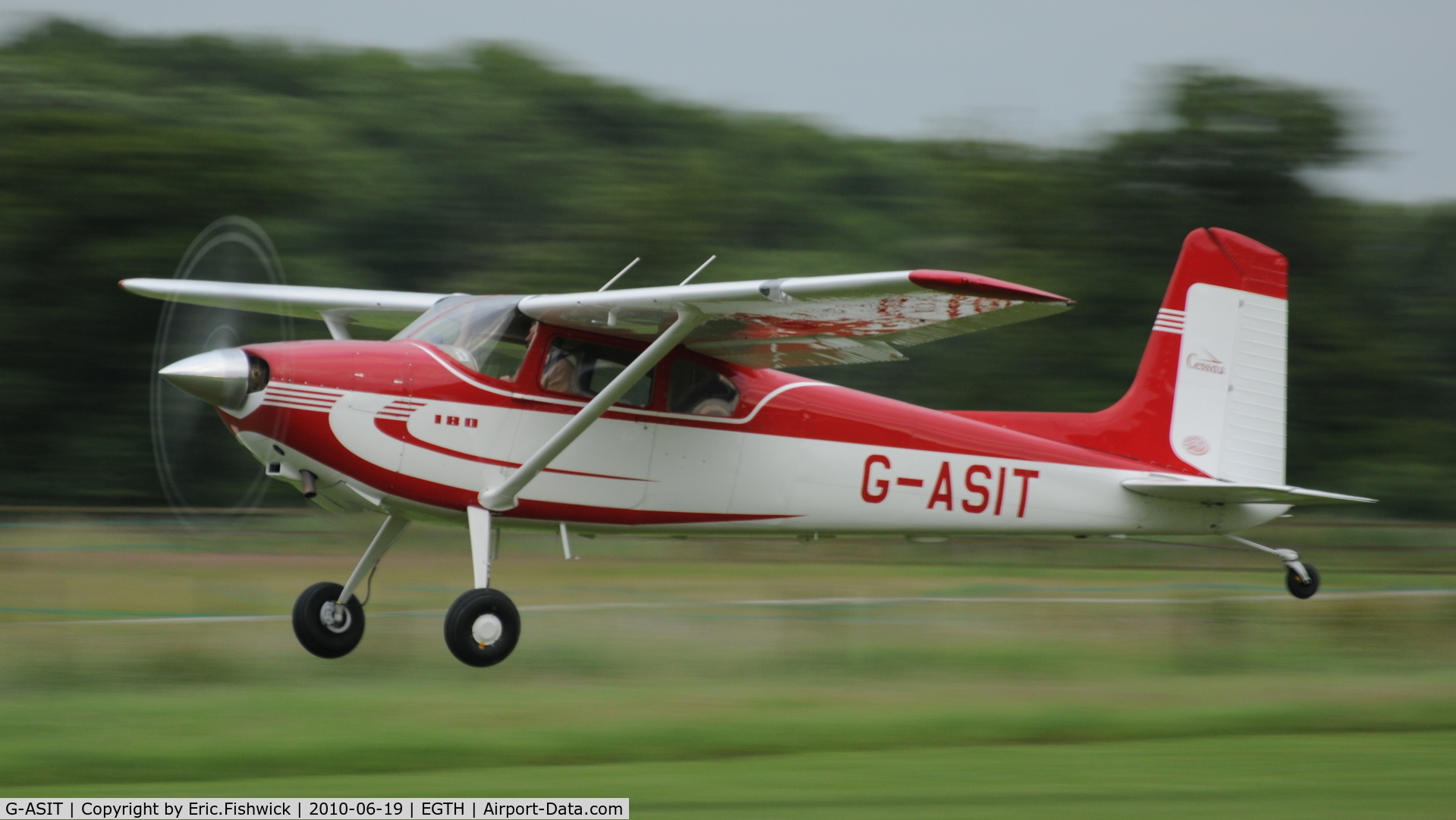 G-ASIT, 1956 Cessna 180 C/N 32567, 4. G-ASIT departing Shuttleworth Collection Evening Air Display & LAA Party in the Park June 2010