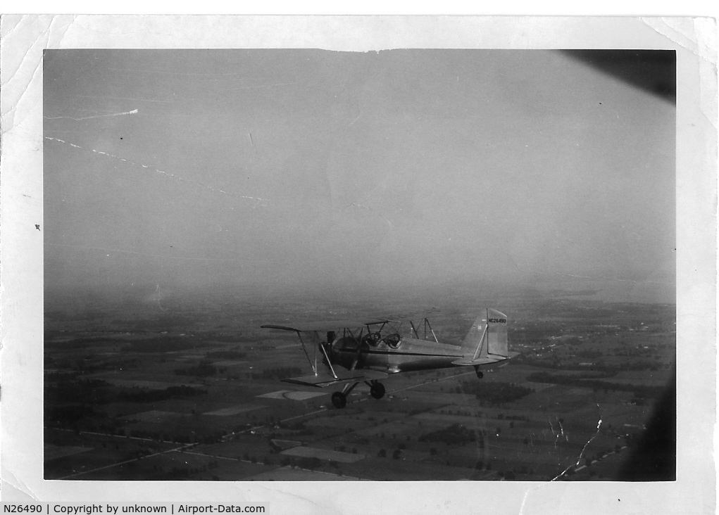 N26490, 1941 Meyers OTW-160 C/N 43, OTW in flight somewhere over the skies of southeastern Michigan in the early fifties.