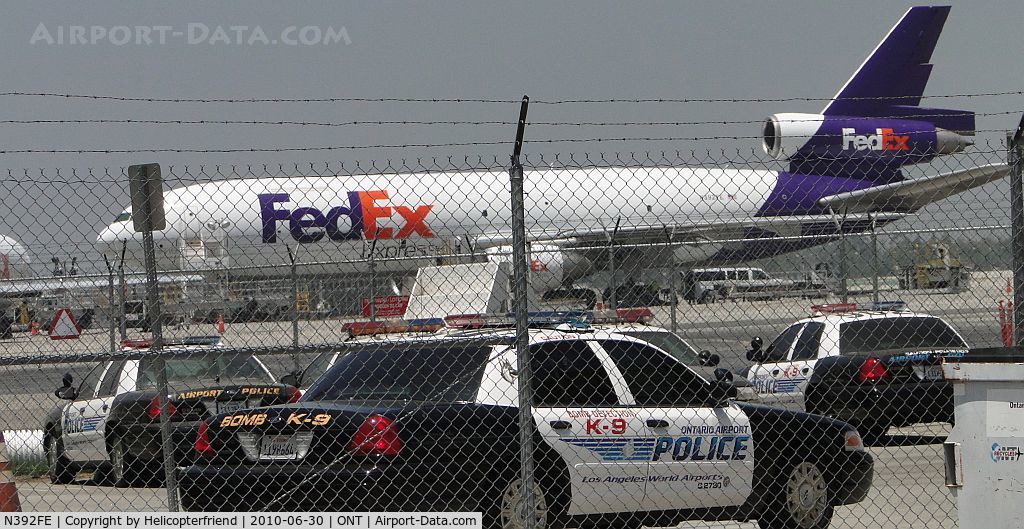 N392FE, 1975 McDonnell Douglas MD-10-10F C/N 46626, Parked behind Fed Ex Ontario, hidden by Airport Police Fence