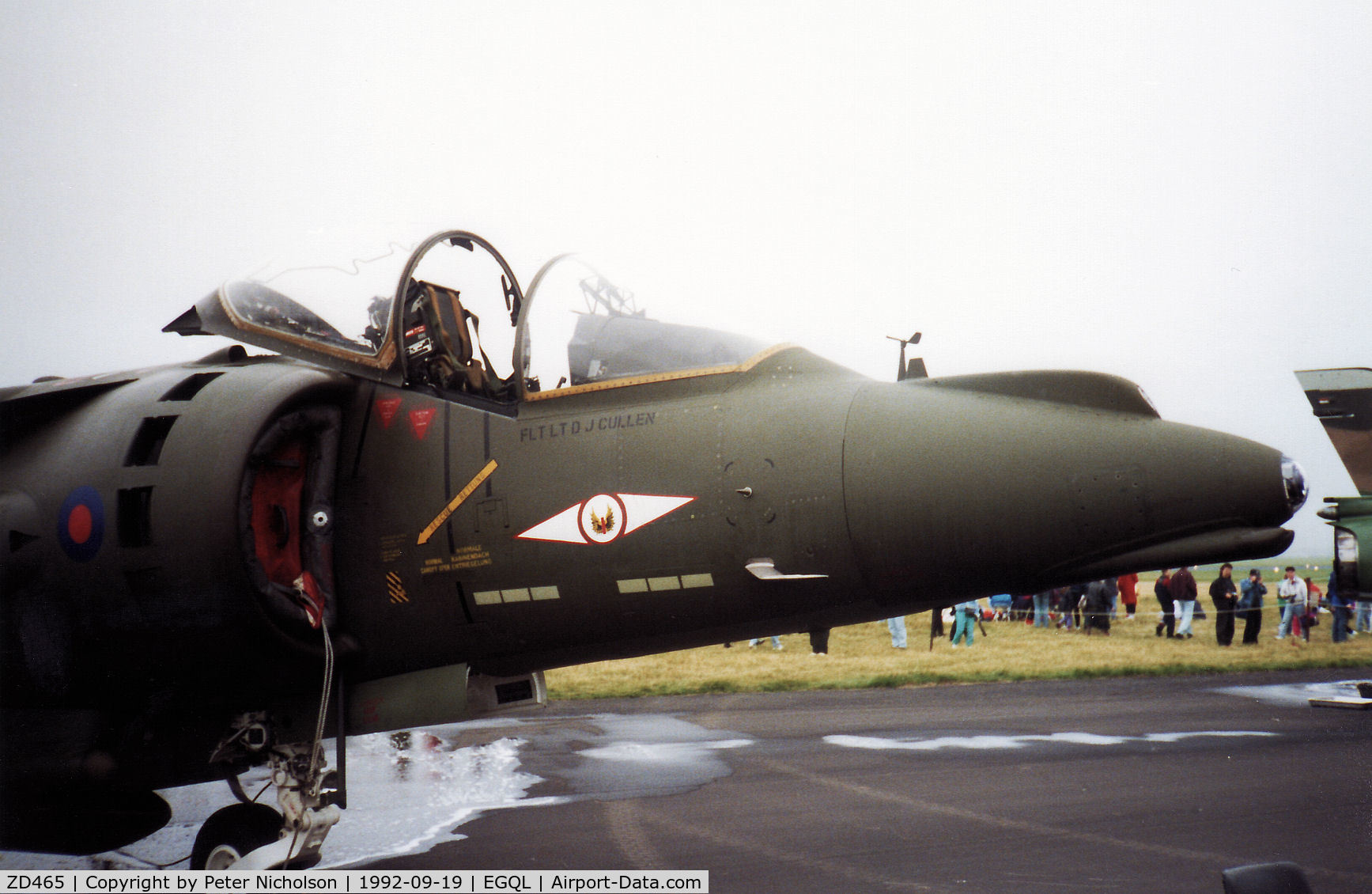 ZD465, 1990 British Aerospace Harrier GR.7 C/N P55, Harrier GR.7 of 1 Squadron at RAF Wittering on display at the 1992 RAF Leuchars Airshow.