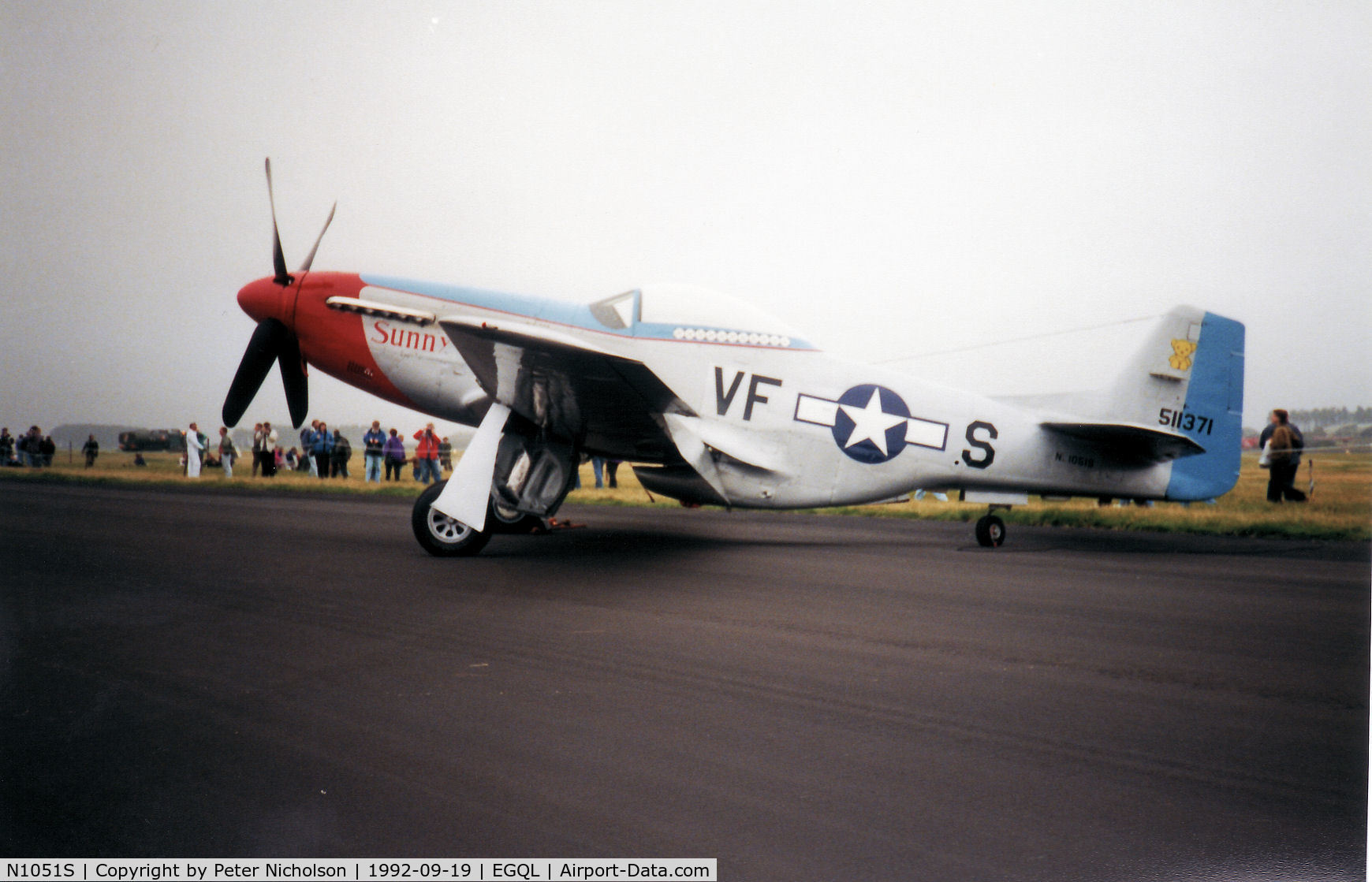 N1051S, 1963 North American P-51D Mustang C/N 124-48124 (45-11371), P-51D Mustang named Sunny VIII was on display at the 1992 RAF Leuchars Airshow. Sadly, this aircraft was in a fatal crash in July 1995 as N51KF.