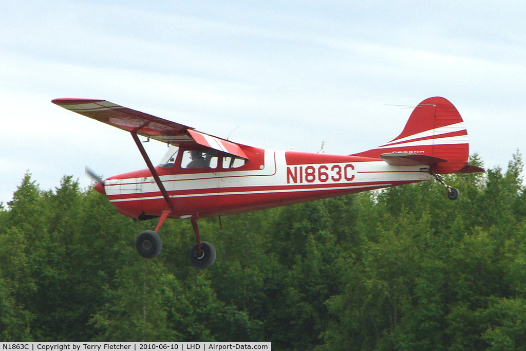 N1863C, 1953 Cessna 170B C/N 26007, 1953 Cessna 170B, c/n: 26007 about to land on Lake Hood