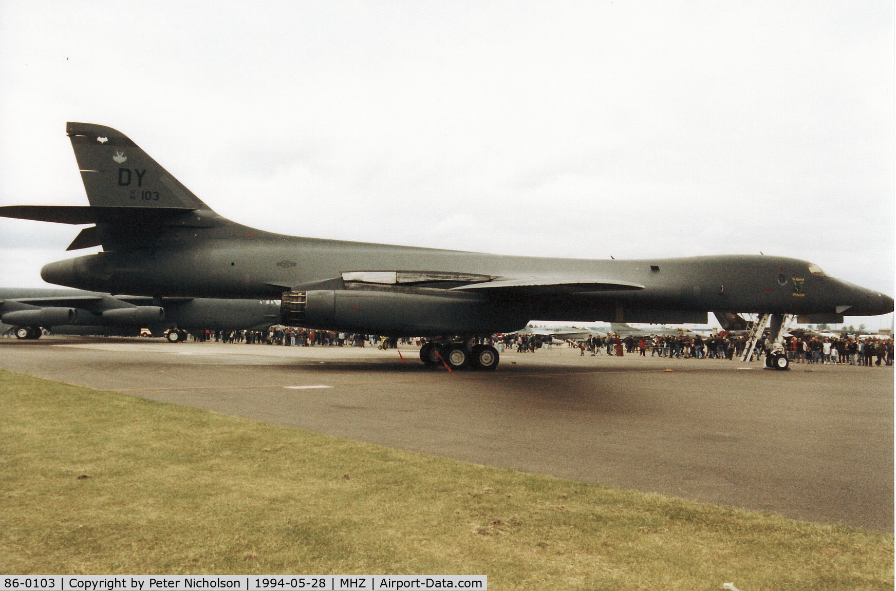 86-0103, 1986 Rockwell B-1B Lancer C/N 63, Another view of The Reluctant Dragon B-1B Lancer from Dyess AFB's 7th Bomb Wing on display at the 1994 RAF Mildenhall Air Fete.