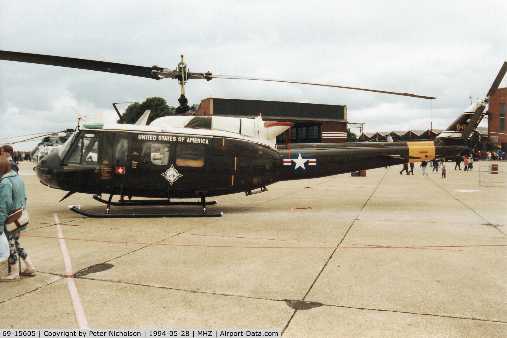 69-15605, 1969 Bell UH-1H Iroquois C/N 11893, UH-1H Iroquois of USEUCOM on display at the 1994 Mildenhall Air Fete.