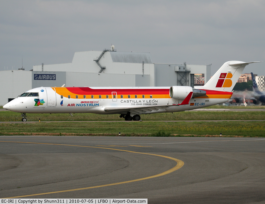 EC-IRI, Bombardier CRJ-200ER (CL-600-2B19) C/N 7851, Taxiing holding point rwy 32R for departure... Additional 'Castilla Y Leon' logo...