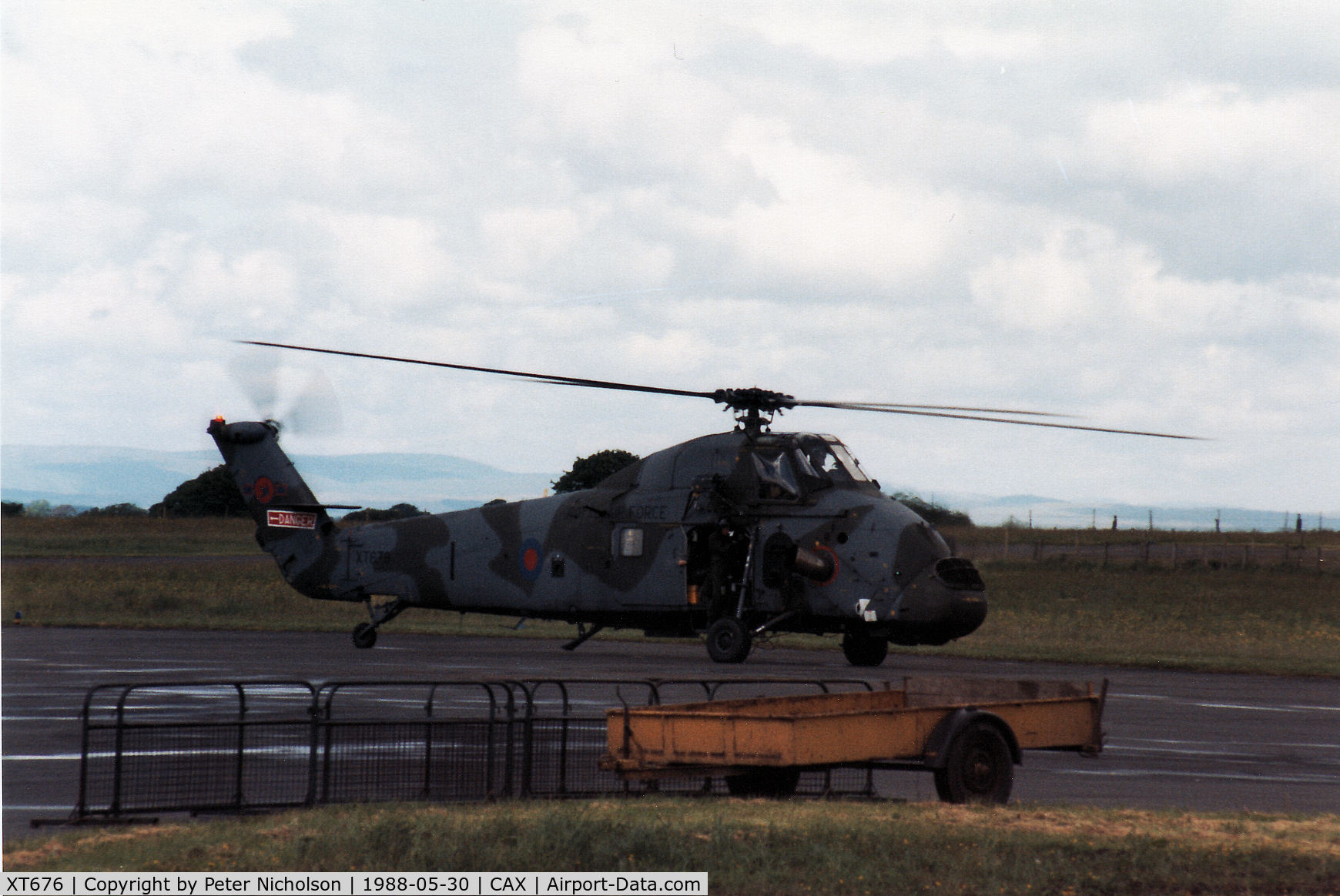 XT676, 1967 Westland Wessex HC.2 C/N WA544, Wessex HC.2 of 72 Squadron visiting Carlisle Airport in May 1988.
