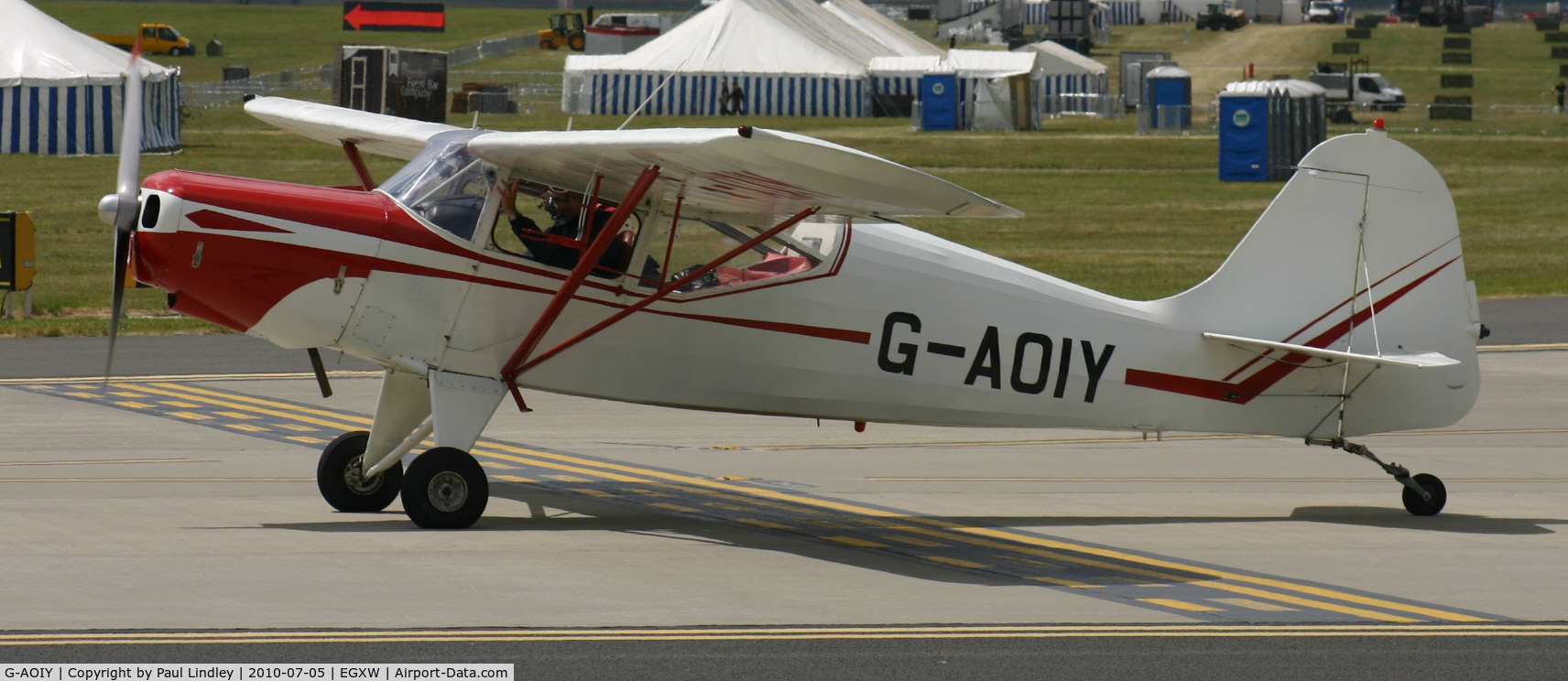 G-AOIY, 1956 Auster J-5G Cirrus Autocar C/N 3199, departing after the airshow
