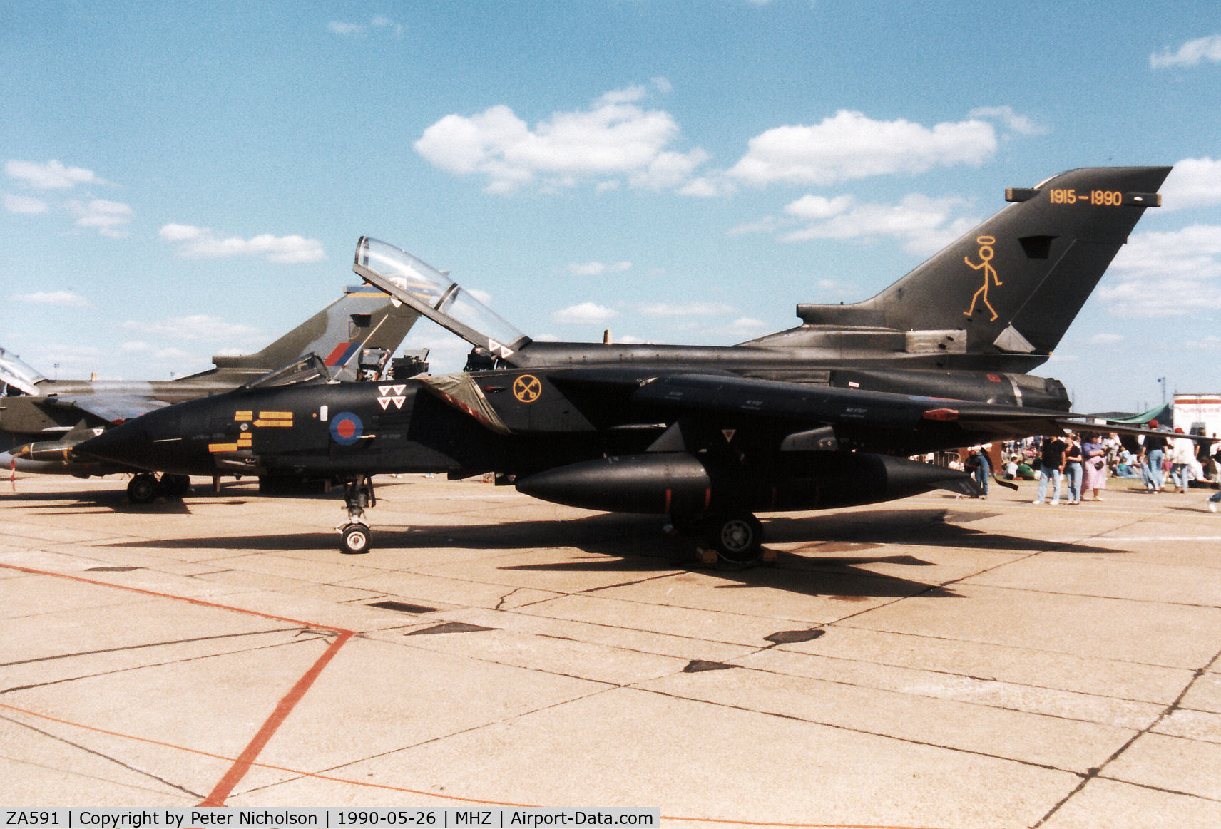 ZA591, 1982 Panavia Tornado GR.1 C/N 104/BS034/3055, Tornado GR.1 of 16 Squadron in 75th Anniversary markings on display at the 1990 RAF Mildenhall Air Fete.