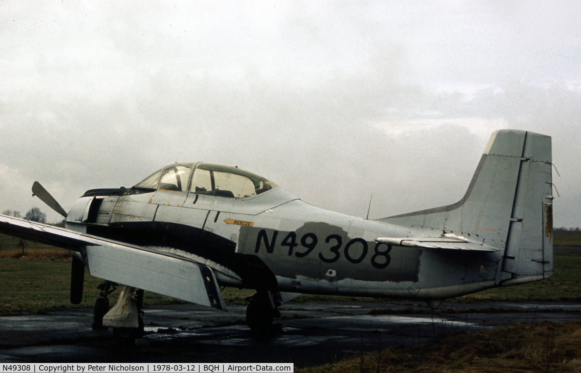 N49308, 1957 North American T-28C Trojan C/N 282-15, Ex-Zaire Air Force T-28C Trojan seen at Biggin Hill in the Spring of 1978 awaiting ferry flight to the United States  where it was later registered as N39408.