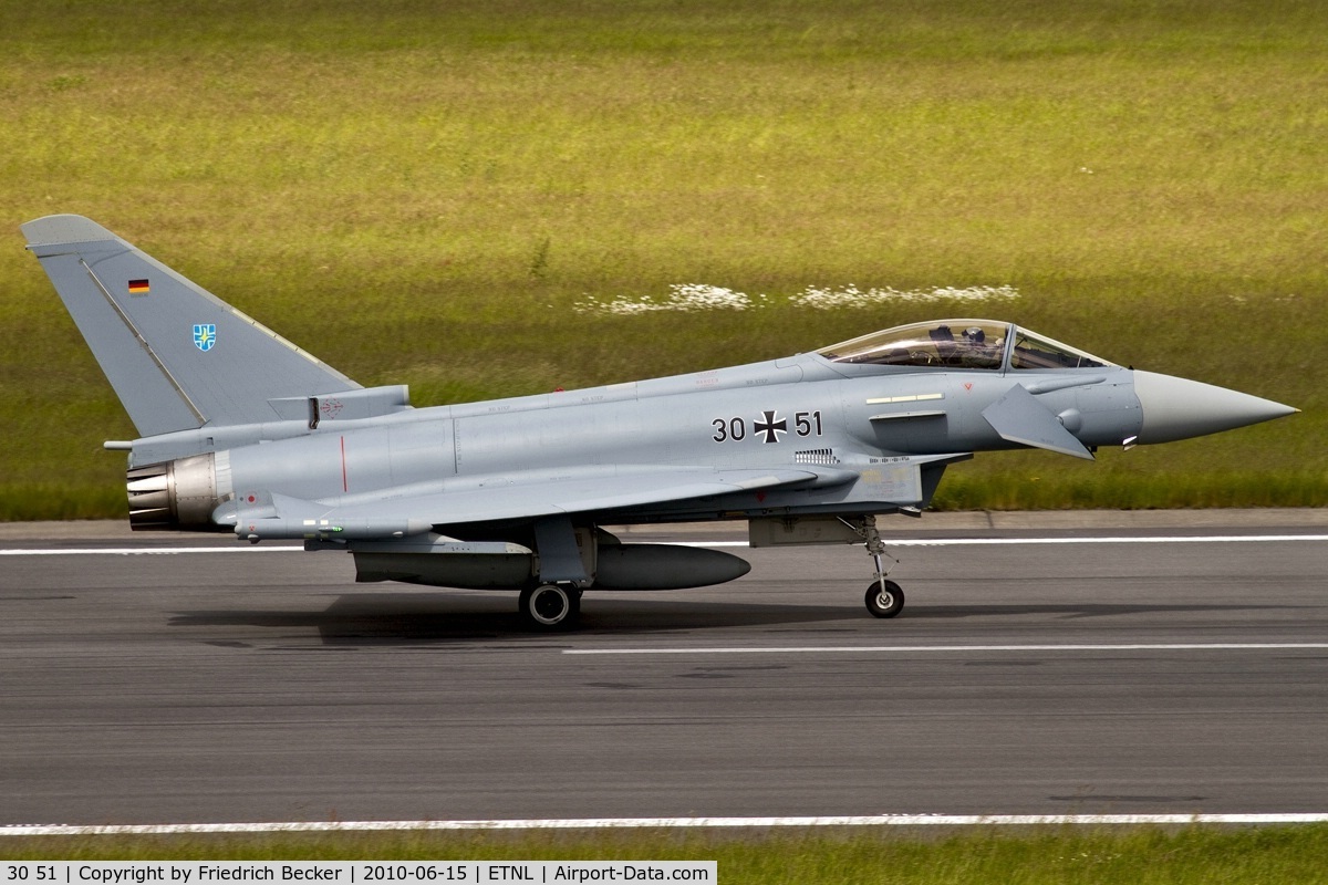 30 51, Eurofighter EF-2000 Typhoon S C/N GS036, backtracking on another training mission from Laage