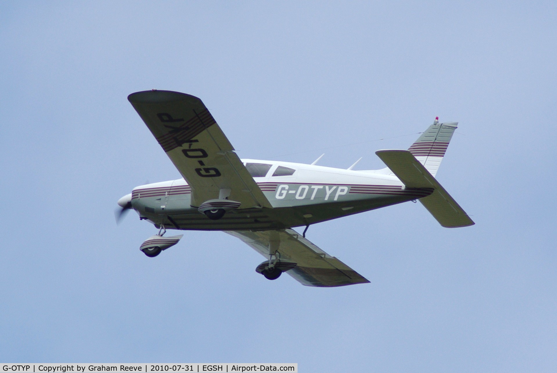 G-OTYP, 1973 Piper PA-28-180 Cherokee Challenger C/N 28-7305166, Departing from Norwich.