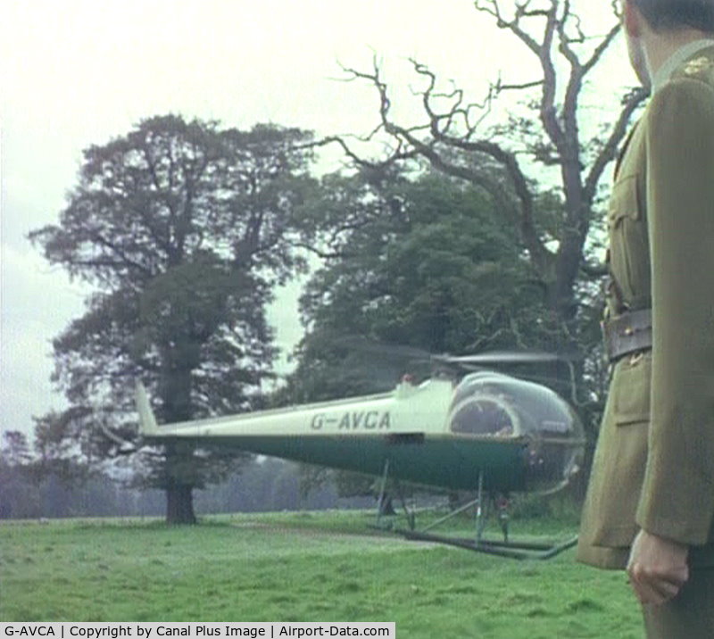G-AVCA, 1967 Brantly B-2B C/N 466, October 1968 in the grounds of Brocket Hall, Hertfordshire during the filming of an Avengers episode