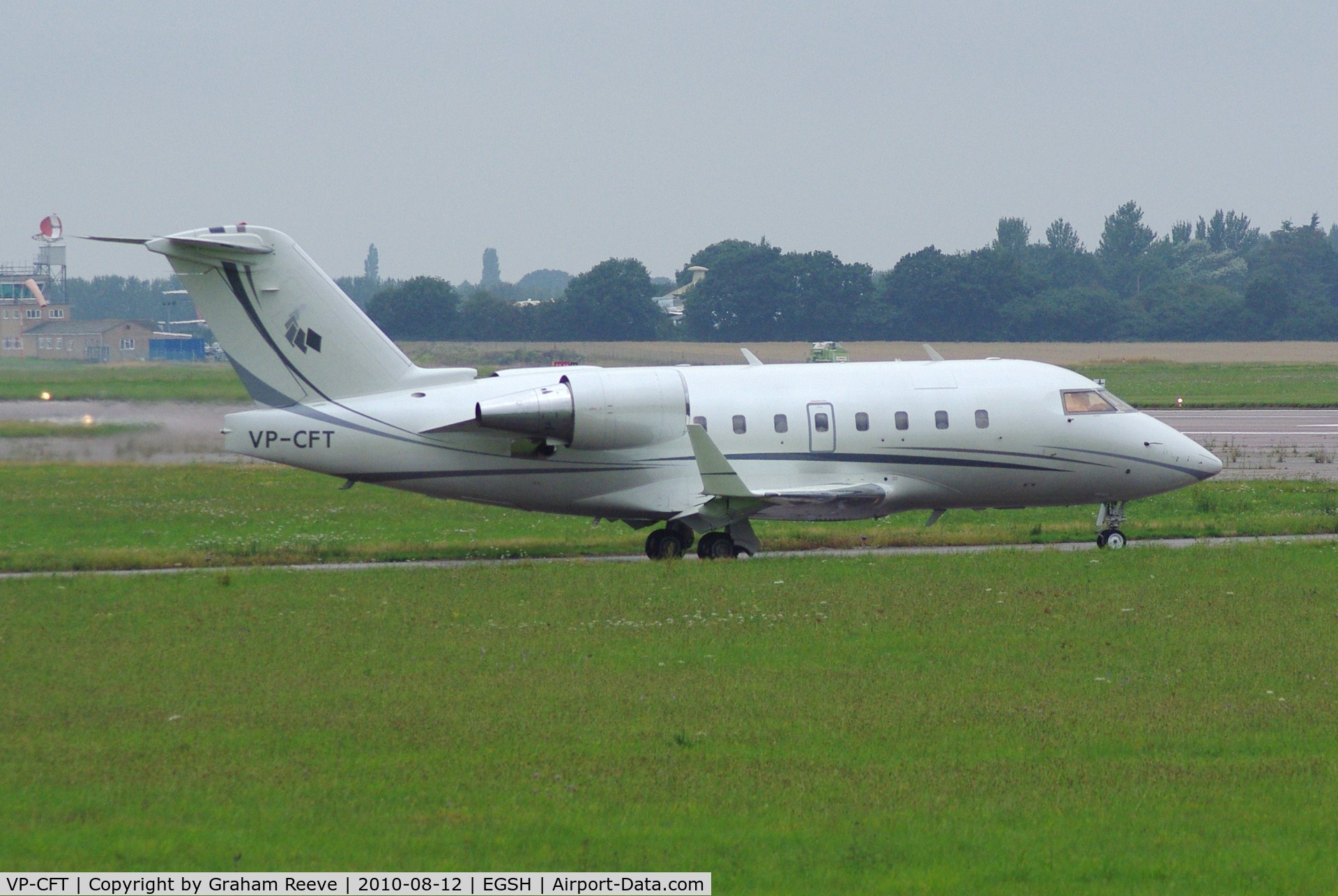 VP-CFT, 1990 Canadair Challenger 601-3A (CL-600-2B16) C/N 5067, About to depart from Norwich.