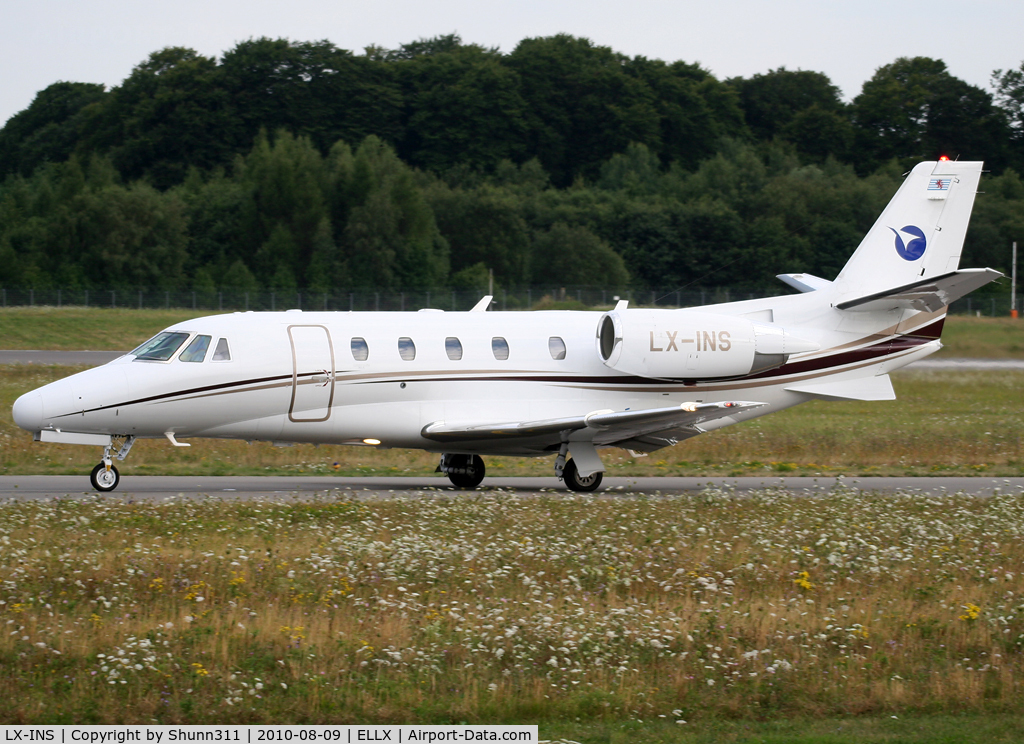 LX-INS, 2007 Cessna 560 Citation Excel C/N 560-5727, Taxiing holding point rwy 24 for departure...