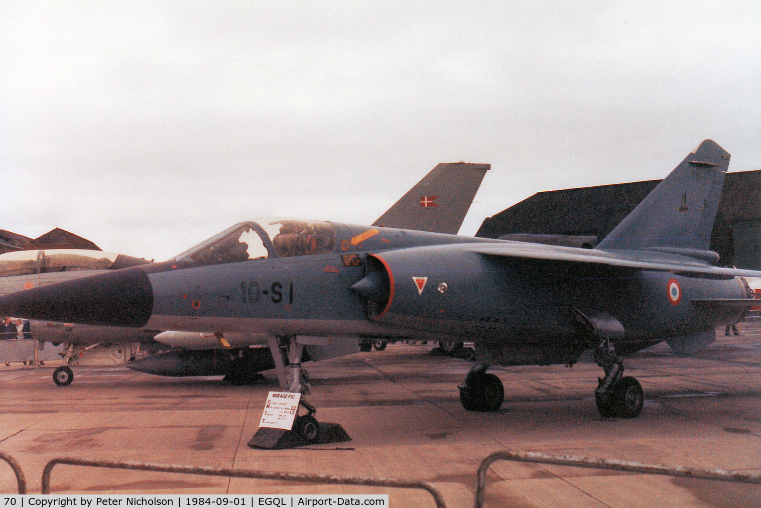 70, Dassault Mirage F.1C C/N 70, Mirage F.1 of French Air Force's EC.10 on display at the 1984 RAF Leuchars Airshow.