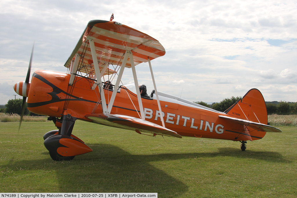 N74189, 1941 Boeing PT-17/R985 Kaydet (A75N1) C/N 75-717, Boeing PT-17 Kaydet at Fishburn Airfield in July 2010.