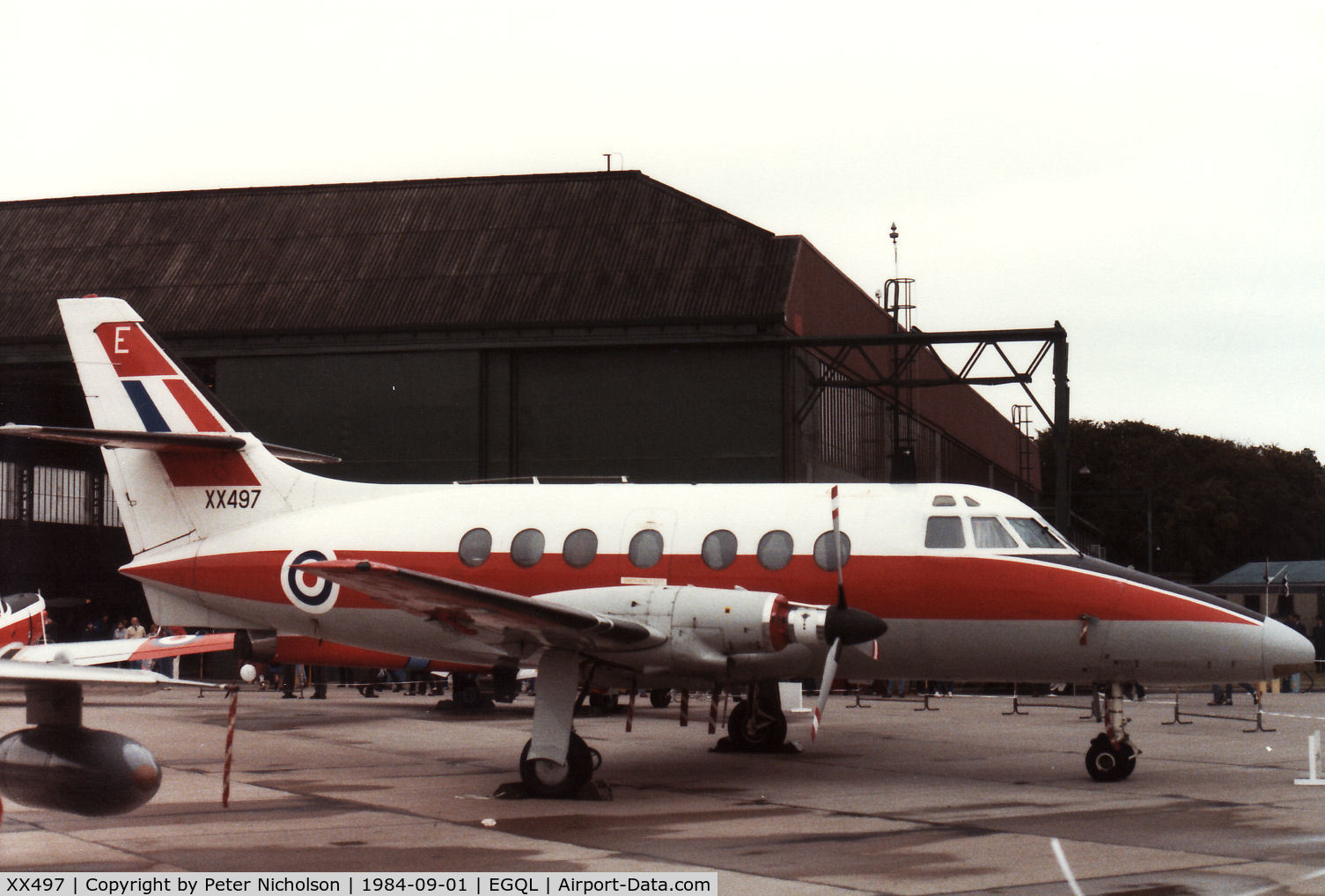 XX497, 1976 Scottish Aviation HP-137 Jetstream T.1 C/N 280, Jetstream T.1 of 6 Flying Training School based at RAF Finningley on display at the 1984 RAF Leuchars Airshow.