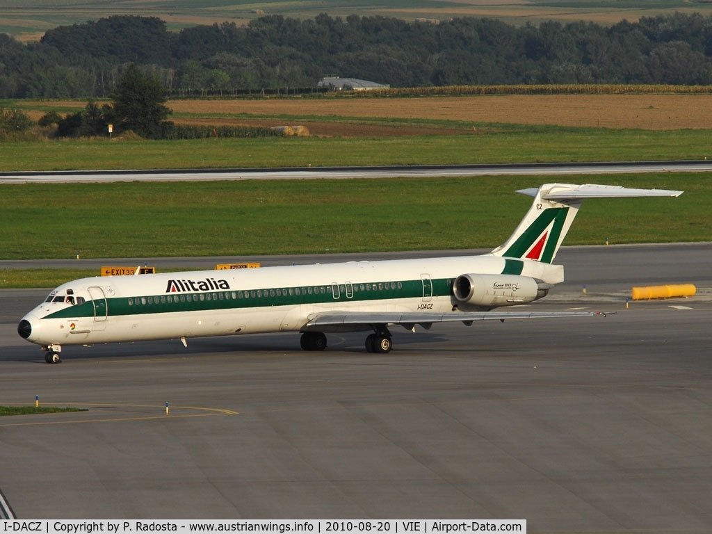 I-DACZ, 1991 McDonnell Douglas MD-82 (DC-9-82) C/N 53058/1927, Normally Alitalia uses CRJ 900 of Air One for the flights to VIE. MD 82 is a rare visitor. Mind also the 