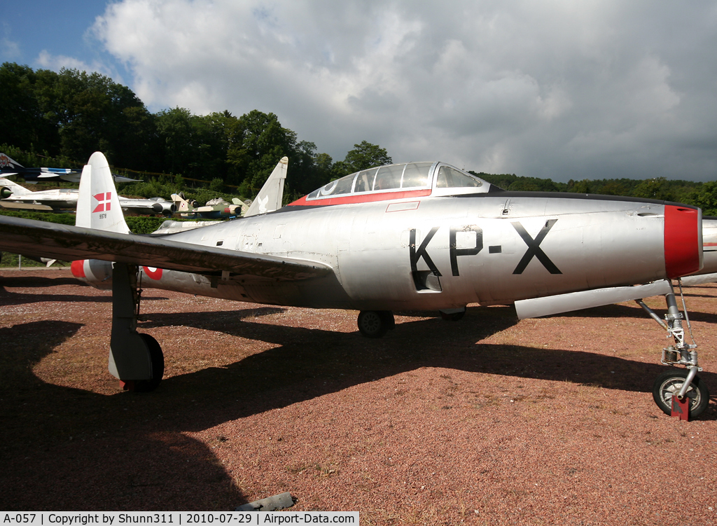 A-057, Republic F-84G Thunderjet C/N 3150-1976B, Denmark Air Force F-84G preserved inside Savigny-les-Beaune Museum...