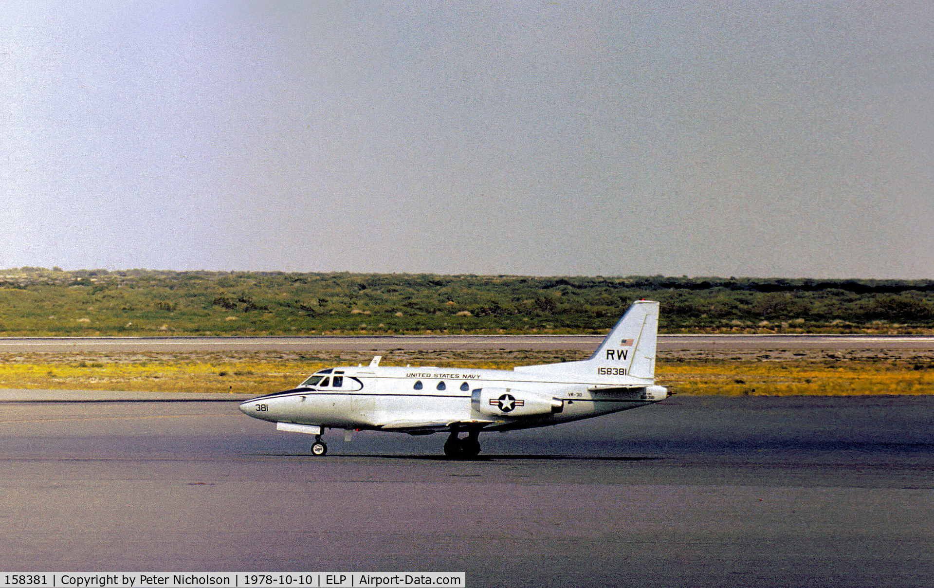 158381, North American Rockwell CT-39E Sabreliner C/N 282-93, CT-39E Sabreliner of Squadron VR-30 based at NAS North Island on transit through El Paso in October 1978.