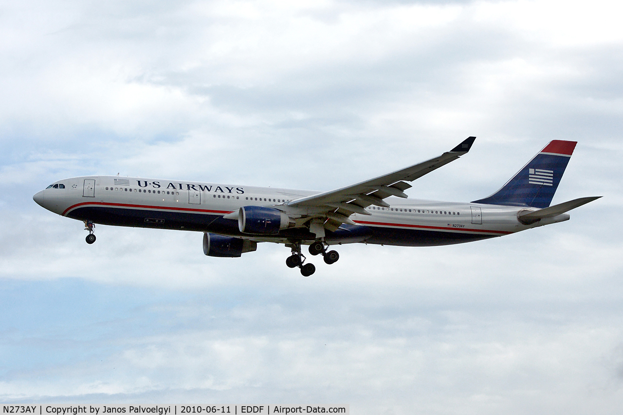 N273AY, 2000 Airbus A330-323 C/N 337, US Airways Airbus A330-323X to approach on RWY25L in FRA/EDDF