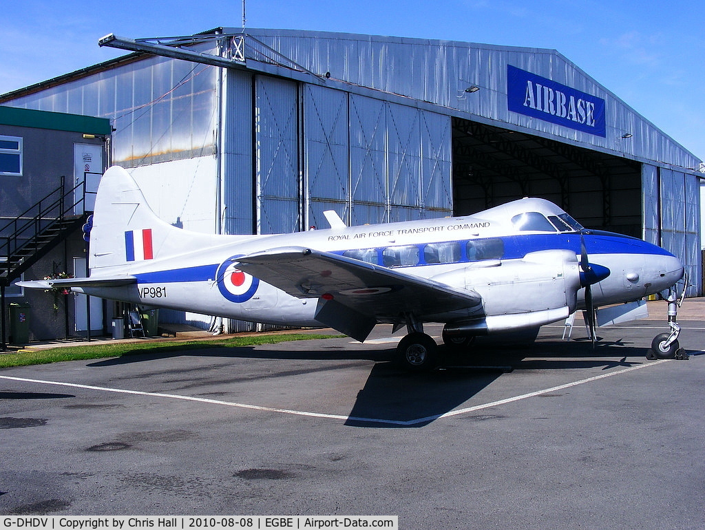 G-DHDV, De Havilland DH-104 Devon C.2 C/N 04205, Aviation Heritage Ltd, displaying its former RAF ID VP981