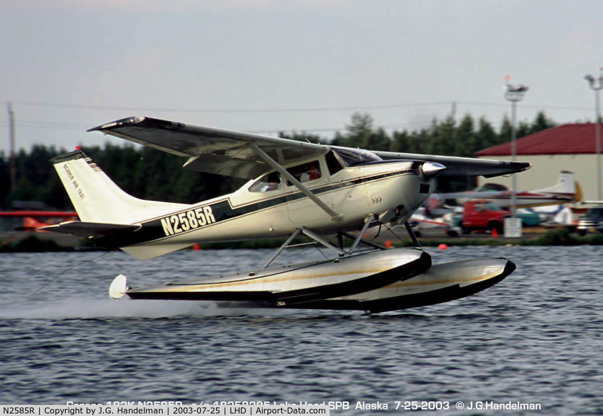 N2585R, 1967 Cessna 182K Skylane C/N 18258285, Take off at Lake Hood SPB AK.