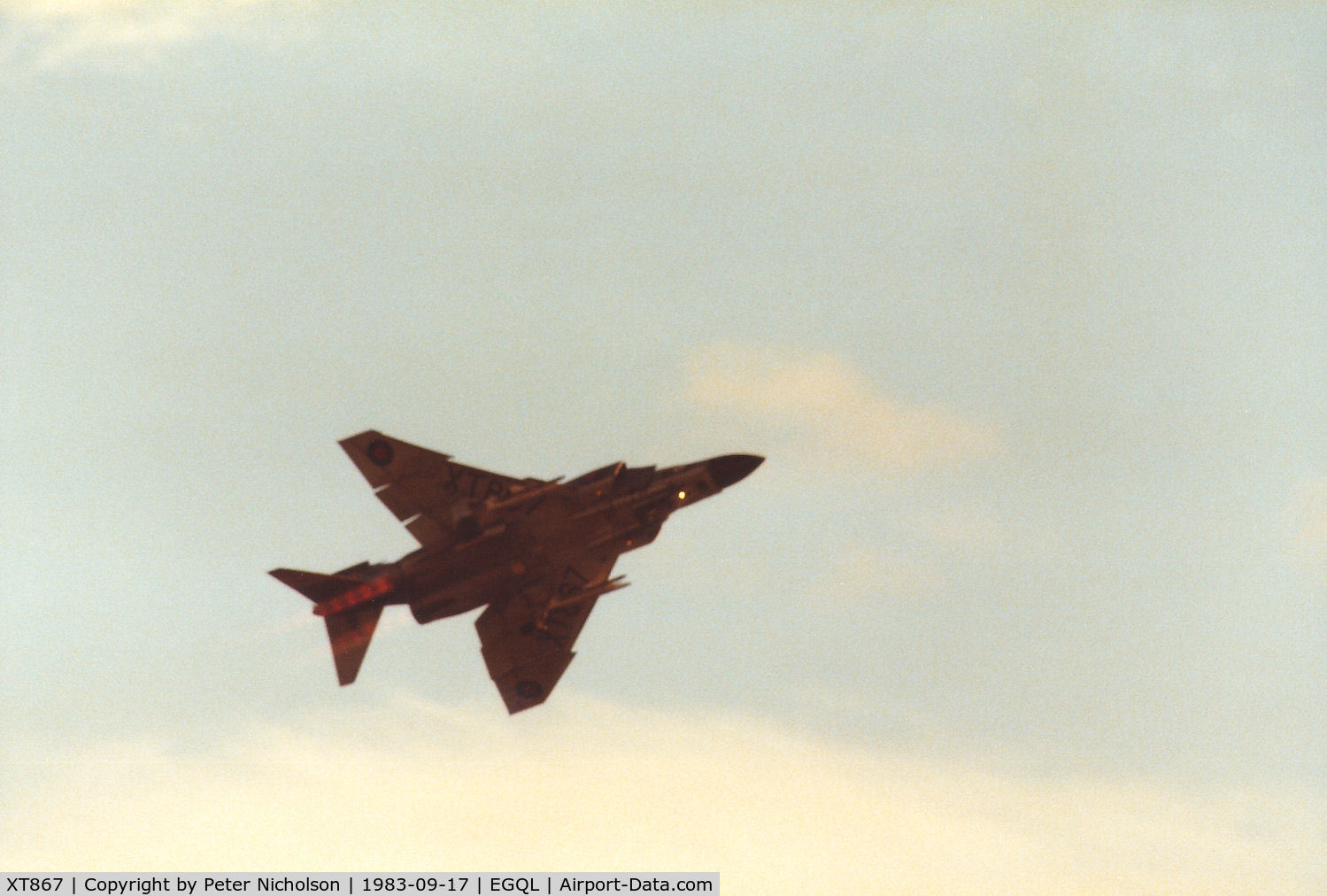 XT867, McDonnell Douglas Phantom FG1 C/N 2546/0013, Phantom FG.1 of 111 Squadron climbing after take-off at the 1983 RAF Leuchars Airshow.