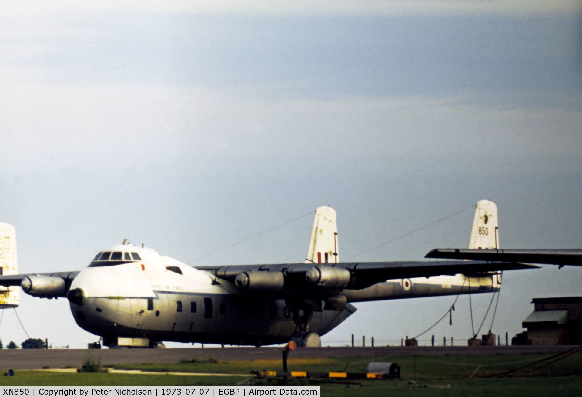 XN850, 1961 Armstrong Whitworth AW-660 Argosy C.1 C/N 6754, Argosy C.1 of 114 Squadron in storage at RAF Kemble in the Summer of 1973.