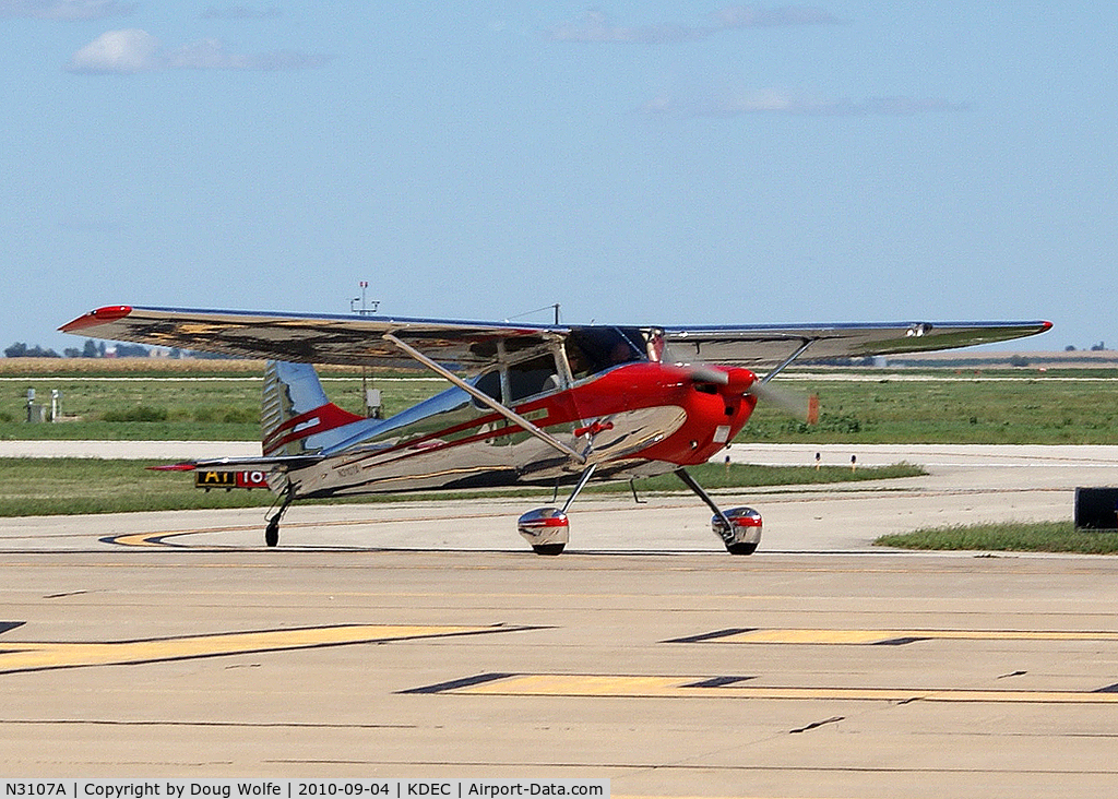 N3107A, 1953 Cessna 170B C/N 25751, Classic Cessna 170B landing at Decatur, Illlinois KDEC.