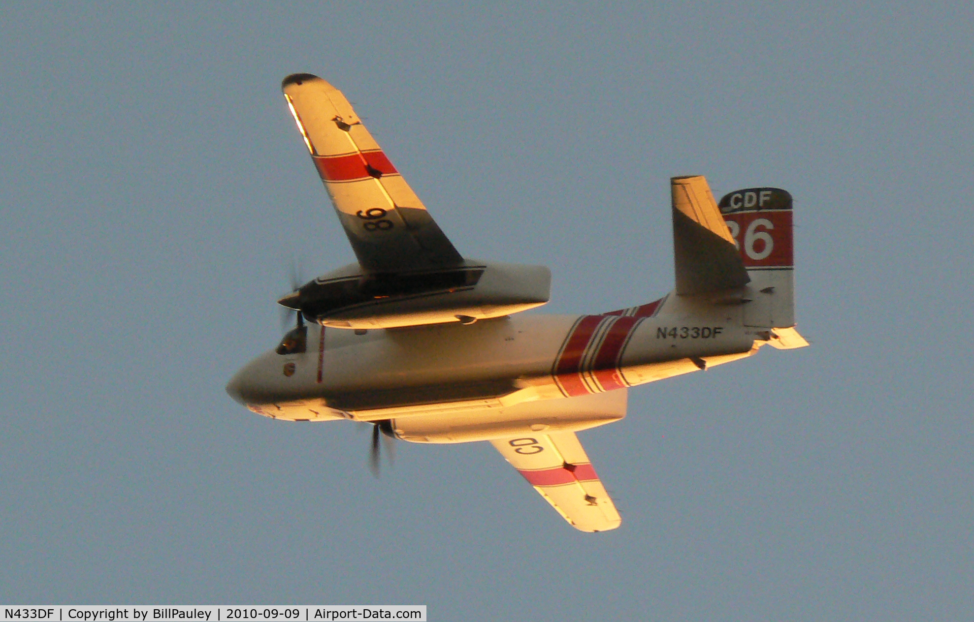 N433DF, Marsh Aviation S-2F3AT C/N 149855, One of two CALFIRE S-2F3AT tanker circling over San Bruno, CA, site of massive natural gas pipeline explosion.  CALFIRE's Bell EH-1 N495DF also on site as a Cal Fire OV-10 Bronco coordinated drops.