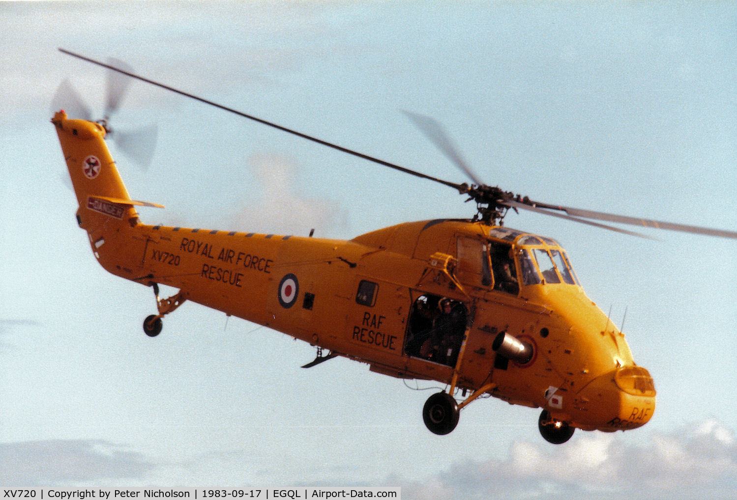 XV720, Westland Wessex HC.2 C/N WA615, Wessex HAR.2 of B Flight 22 Squadron in action at the 1983 RAF Leuchars Airshow.