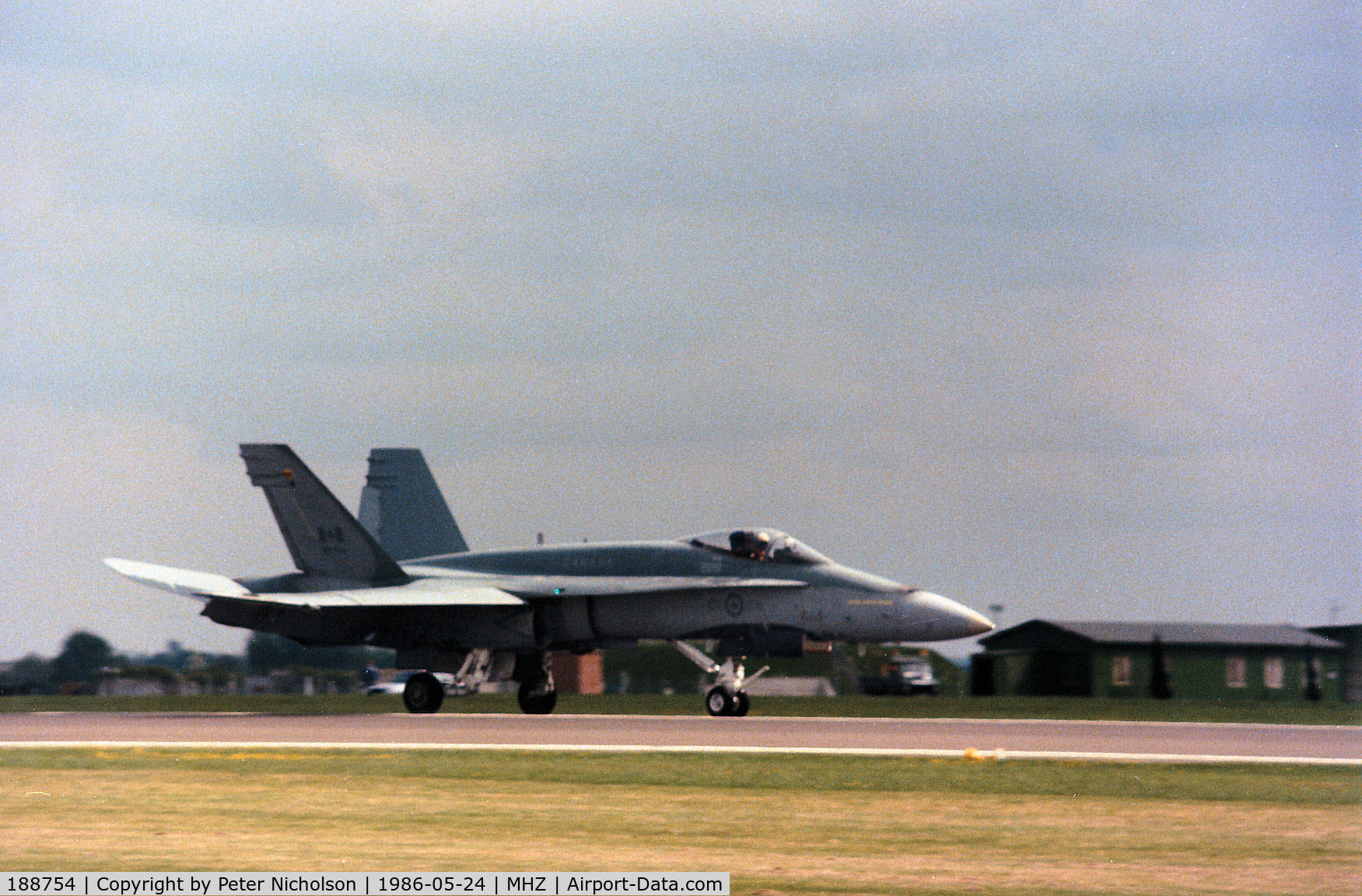 188754, McDonnell Douglas CF-188A Hornet C/N 0377/A316, CF-18A Hornet of 439 Squadron Canadian Armed Forces taxying after displaying at the 1986 RAF Mildenhall Air Fete.