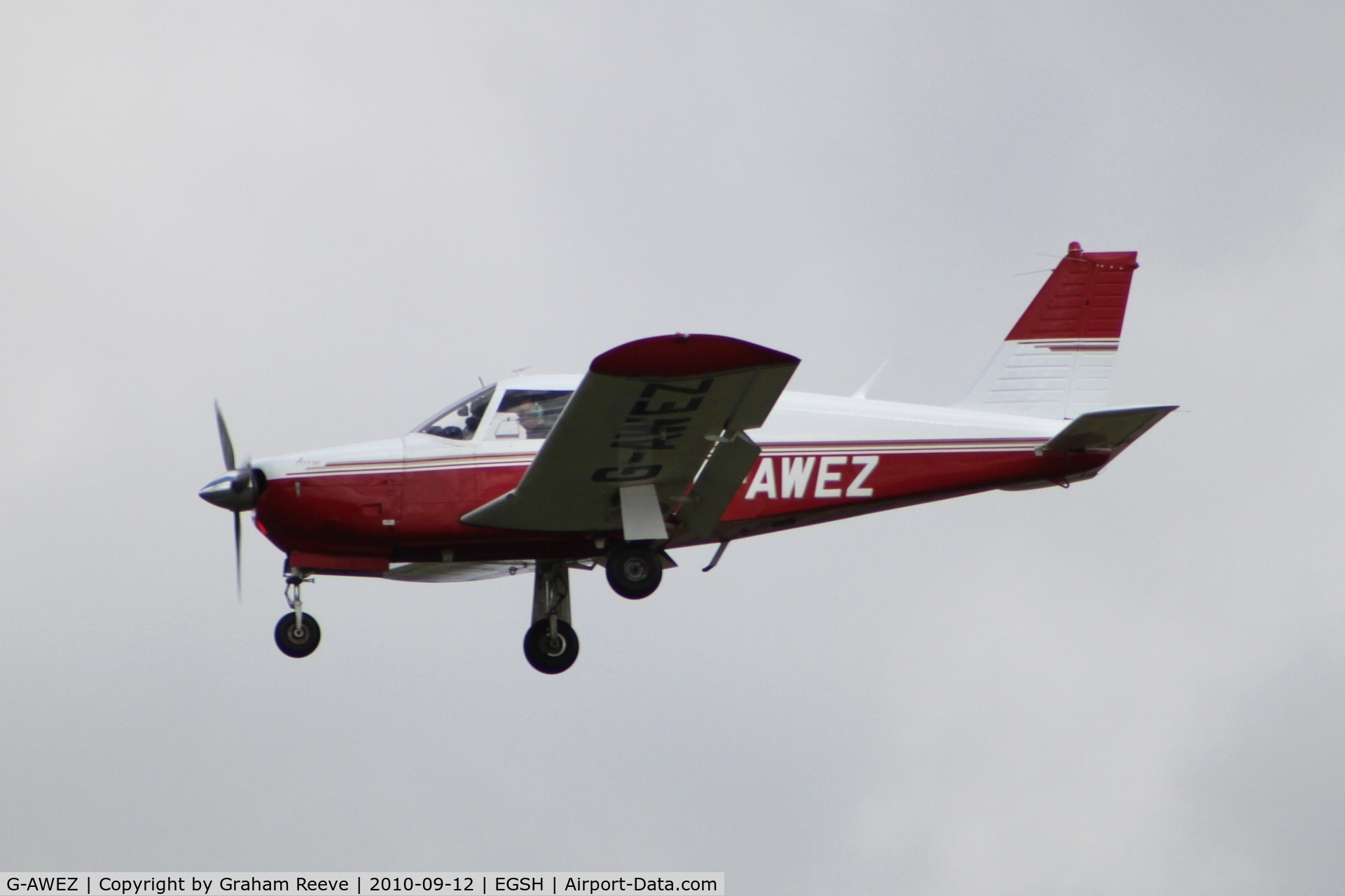 G-AWEZ, 1968 Piper PA-28R-180 Cherokee Arrow C/N 28R-30592, About to land.