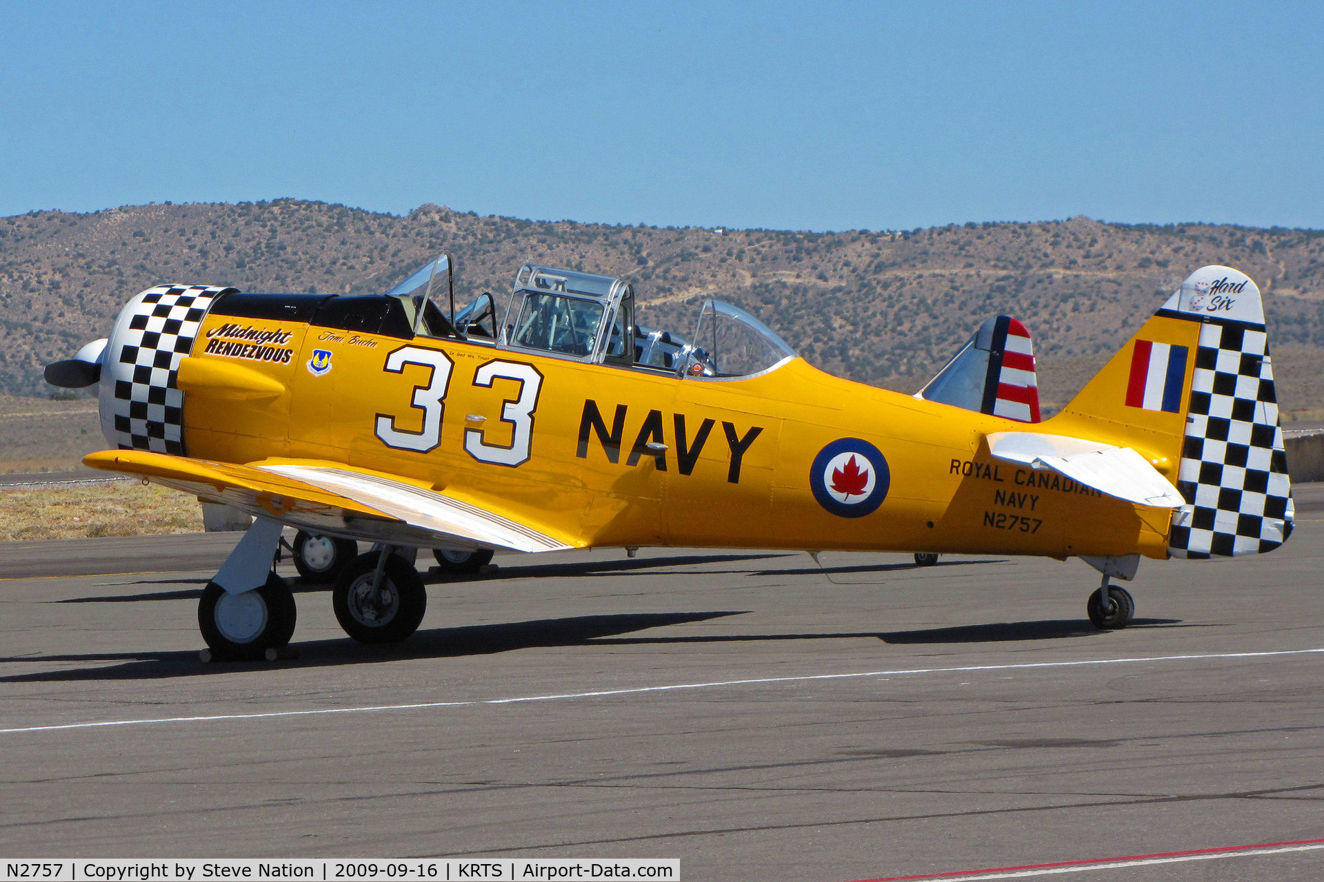 N2757, 1941 North American AT-6C Harvard IIA C/N 66-2490, Race #33 is a 1941 AT-6C in Royal Canadian colors 