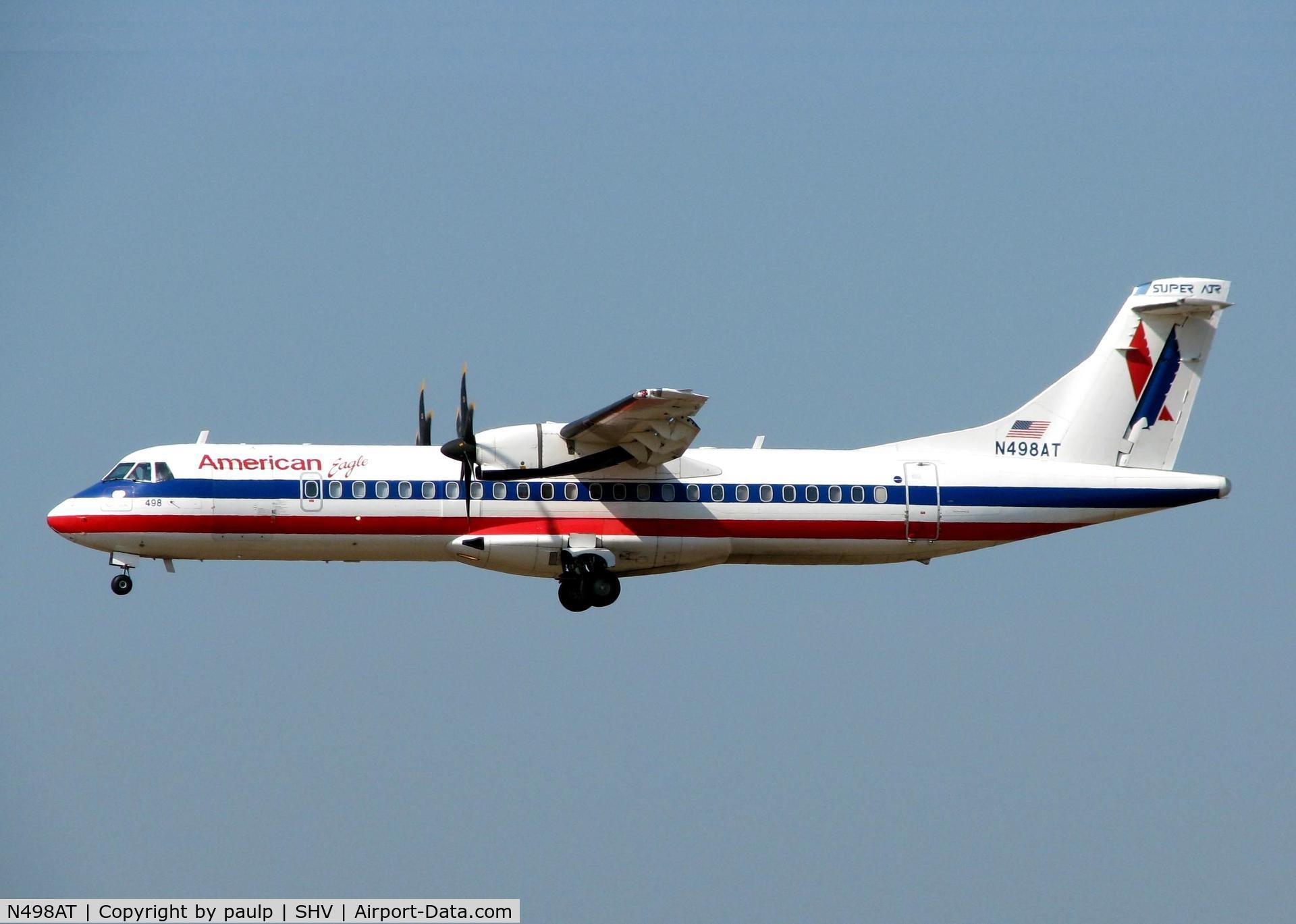 N498AT, 1997 ATR 72-212A C/N 498, Landing on 14 at Shreveport Regional.