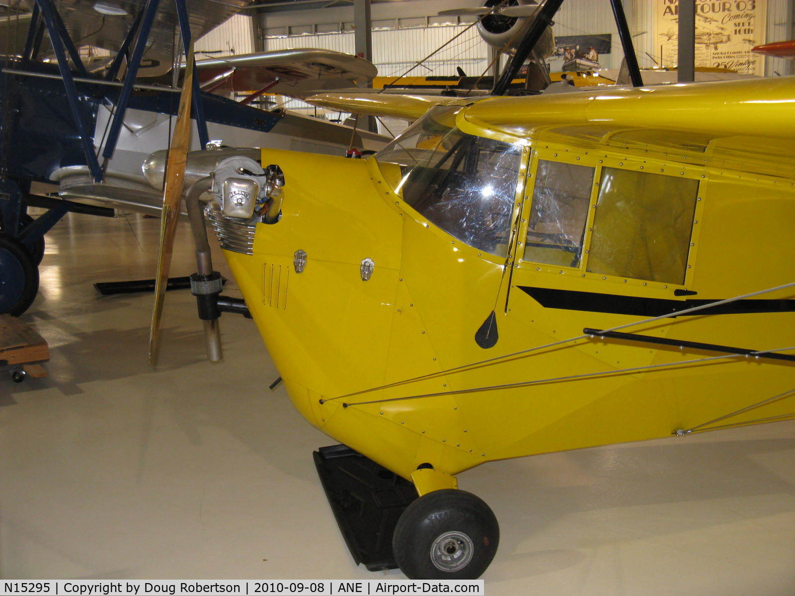 N15295, 1936 Aeronca C-3 C/N 623, 1936 Aeronca C-3, Aeronca two cylinder E-113 37 Hp. At Golden Wings Museum. See/read my article on the Aeronca C-2 and C-3 aircraft in this site.