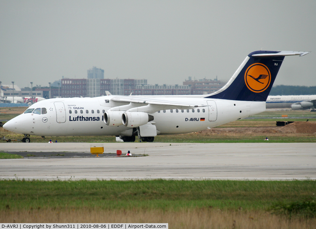 D-AVRJ, 1996 British Aerospace Avro 146-RJ85 C/N E.2277, Taxiing holding point rwy 18 for departure...