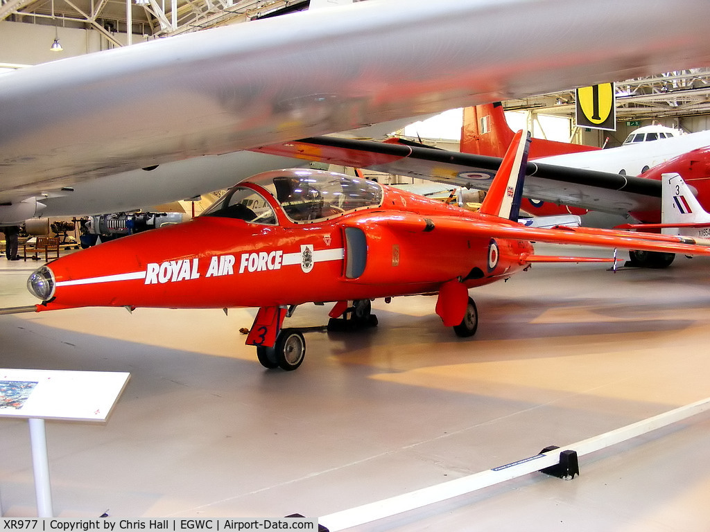 XR977, 1964 Hawker Siddeley Gnat T.1 C/N FL574, preserved in 'Red Arrows'colours at the RAF Museum, Cosford