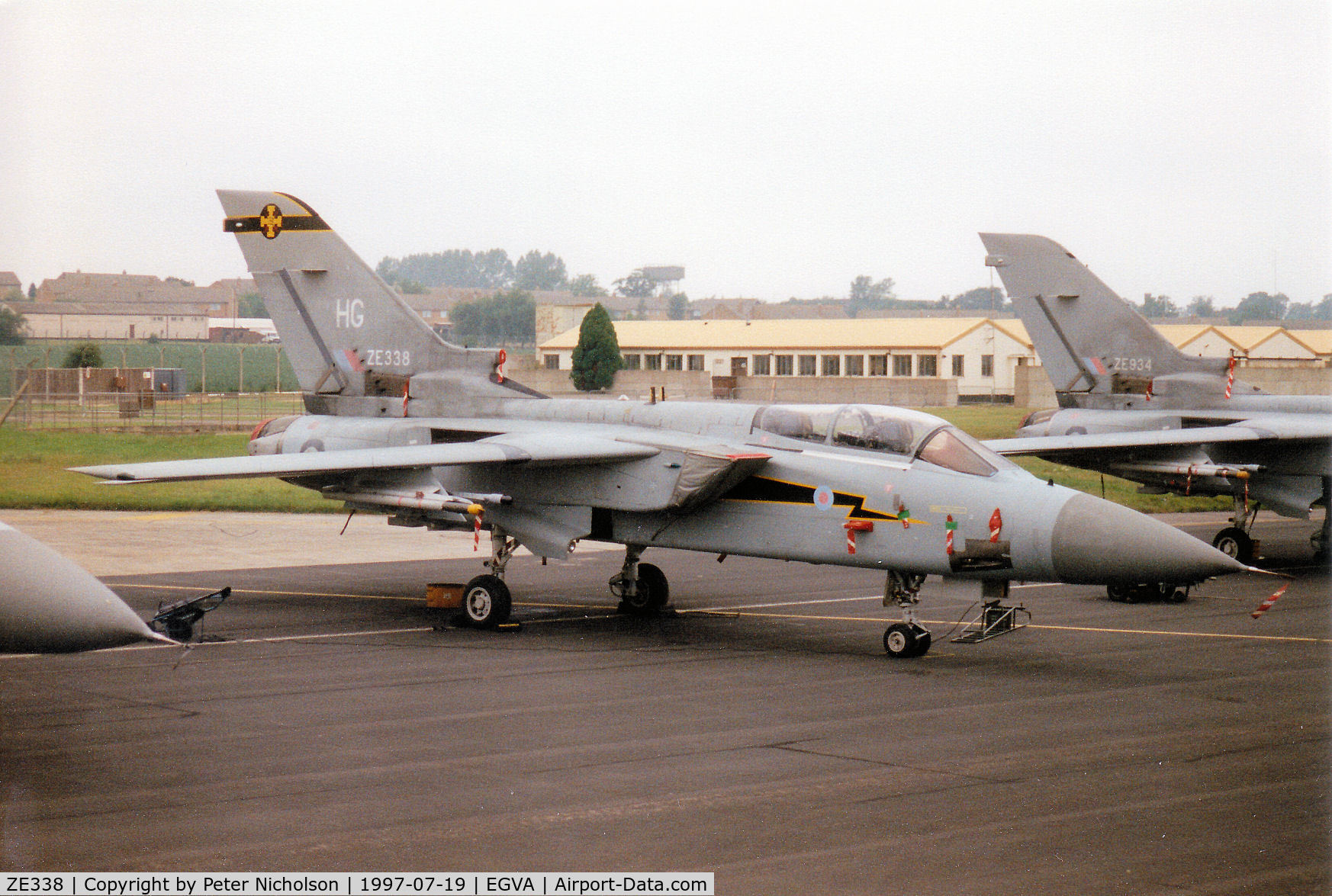 ZE338, 1987 Panavia Tornado F.3 C/N 638/AS041/3286, Tornado F.3, callsign Scimitar 5, of 111 Squadron  based at RAF Leuchars on the flight-line at the 1997 Intnl Air Tattoo at RAF Fairford.