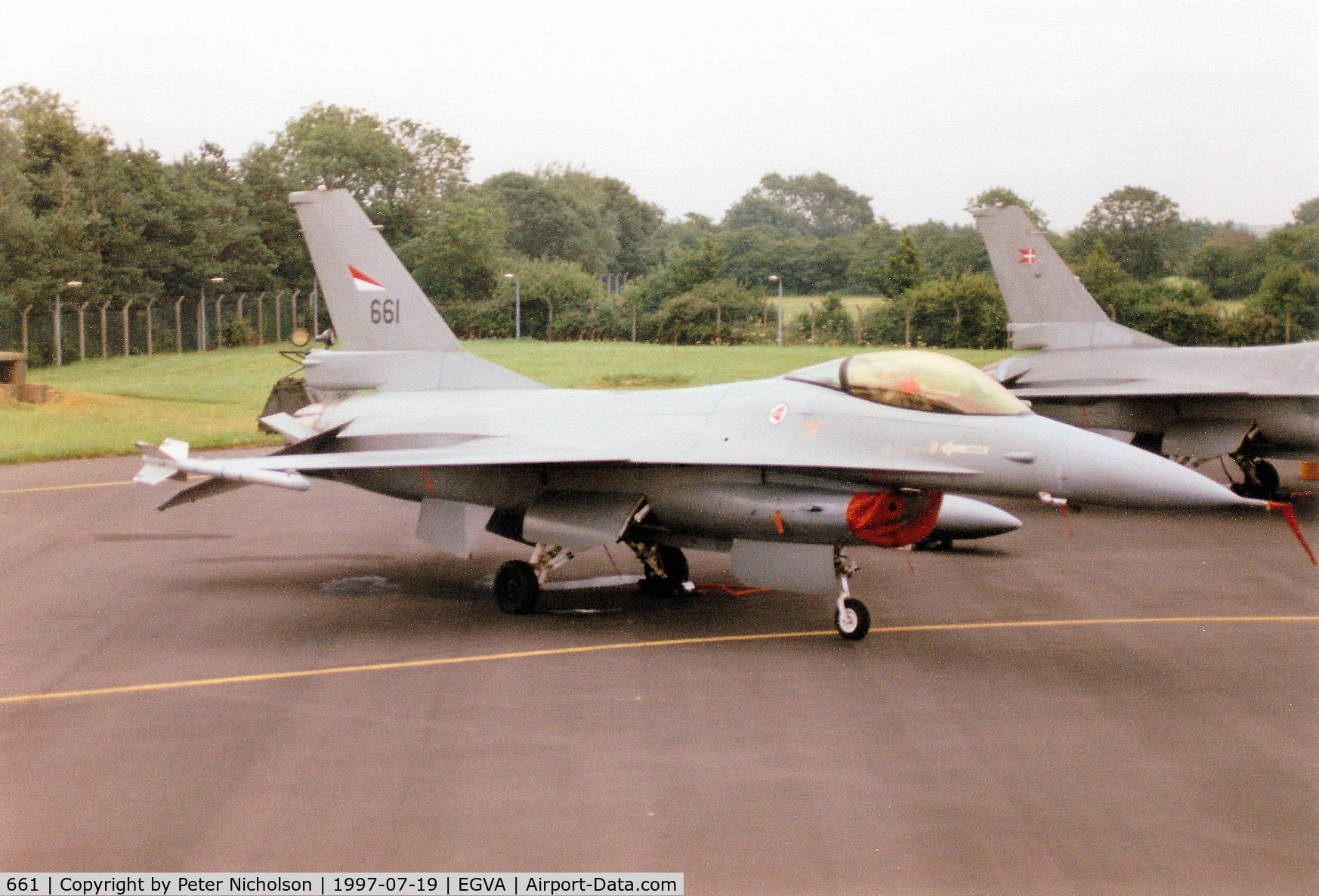 661, 1980 Fokker F-16AM Fighting Falcon C/N 6K-33, F-16A Falcon, callsign Norwegian 5087 Alpha, of 334 Skv Royal Norwegian Air Force on the flight-line at the 1997 Intnl Air Tattoo at RAF Fairford.